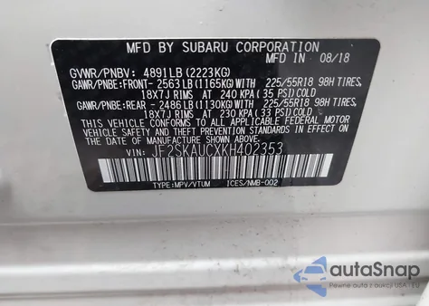 2019 Subaru Forester Limited из США, поврежденный, VIN JF2SKAUCXKH402353